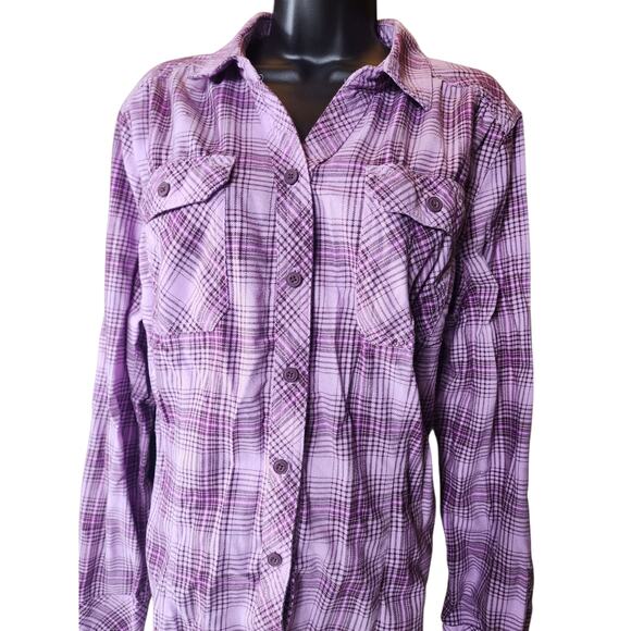 Duluth Trading Shirt Women XL Purple Plaid Button Front Long Sleeve Western Top - Picture 5 of 16